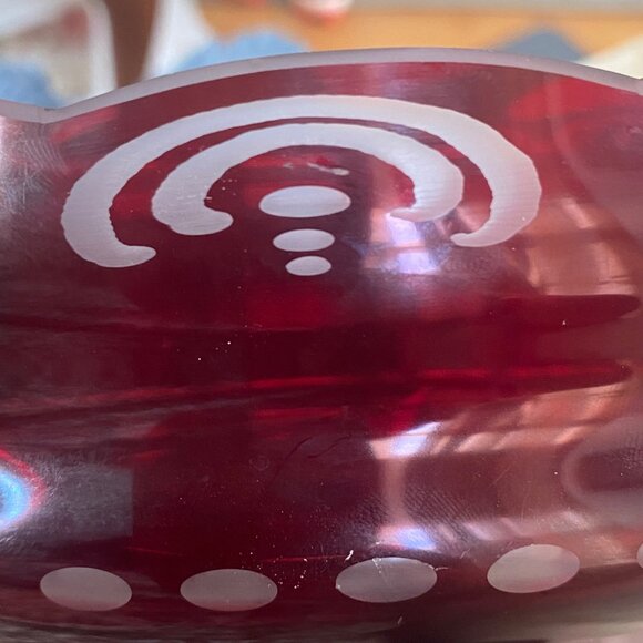 Egerman Czech Bohemian Ruby Red Glass Pedestal Fruit Bowl Magic Potion Christmas - Picture 15 of 16